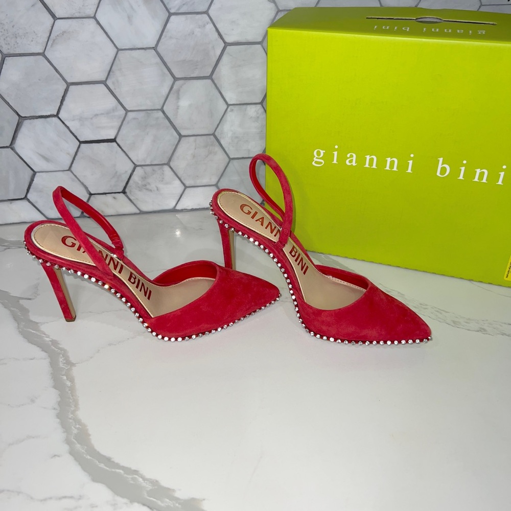 Gianni Bini red rhinestone strap heels